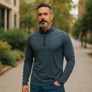 NWT Zella Hybrid Swim + Performance Rash guard Pullover Quarter Zip Dark Gray